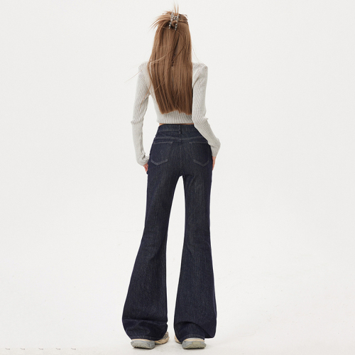Real-shot—Original Color Leg-Slimming Korean-Style Vintage-Look Jeans with High Elasticity, Perfect for Autumn 2025, Available in a Flared Design