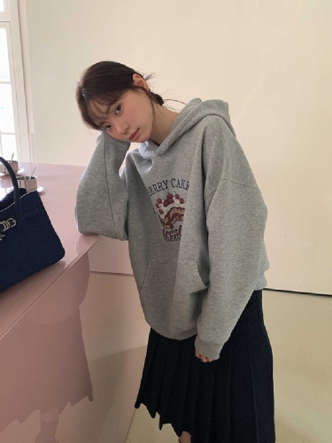 High-quality cotton composite CVC ribbed women's hooded print sweatshirt with regular extra lining