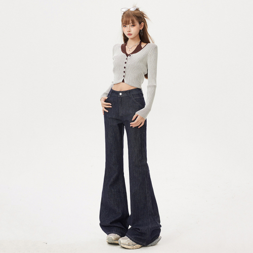 Real-shot—Original Color Leg-Slimming Korean-Style Vintage-Look Jeans with High Elasticity, Perfect for Autumn 2025, Available in a Flared Design