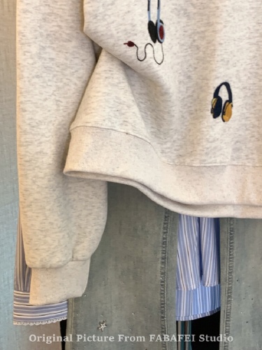 Official Image # Heavy Industry Headphone Embroidered Sweatshirt Women's Autumn Design Style Korean Style Outfit Long Sleeve T-Shirt Cover Stomach Top