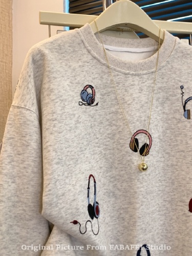 Official Image # Heavy Industry Headphone Embroidered Sweatshirt Women's Autumn Design Style Korean Style Outfit Long Sleeve T-Shirt Cover Stomach Top