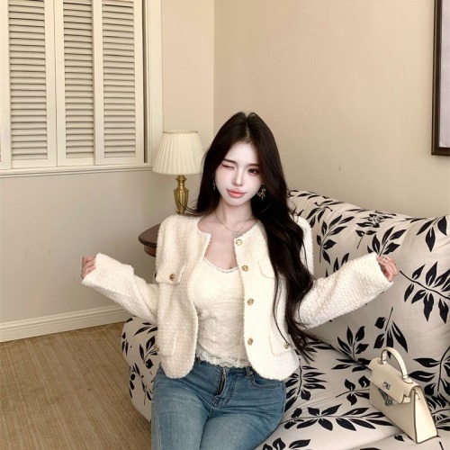 Actual shoot ~ Gentle Chanel-style wind 2025 new French petite size coat autumn and winter woolen short-sleeved top