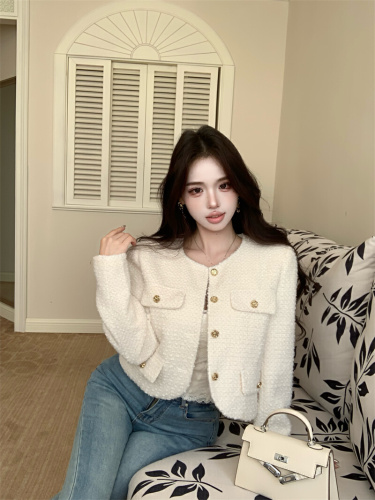 Actual shoot ~ Gentle Chanel-style wind 2025 new French petite size coat autumn and winter woolen short-sleeved top