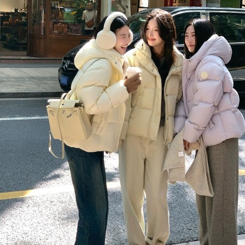 White Ling'er Short-Sleeve Cotton Coat for Women 2025 Winter New Style Ultra-Chic Pastry Bread Coat Thick Down Jacket Outerwear