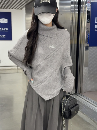 Photographed winter new design high-neck irregular lazy style slimming knit top