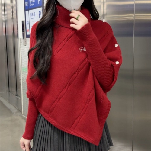 Photographed winter new design high-neck irregular lazy style slimming knit top