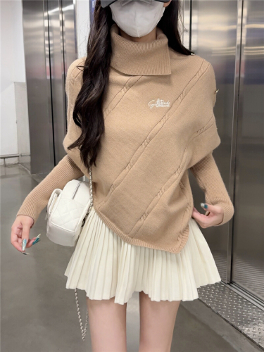 Photographed winter new design high-neck irregular lazy style slimming knit top