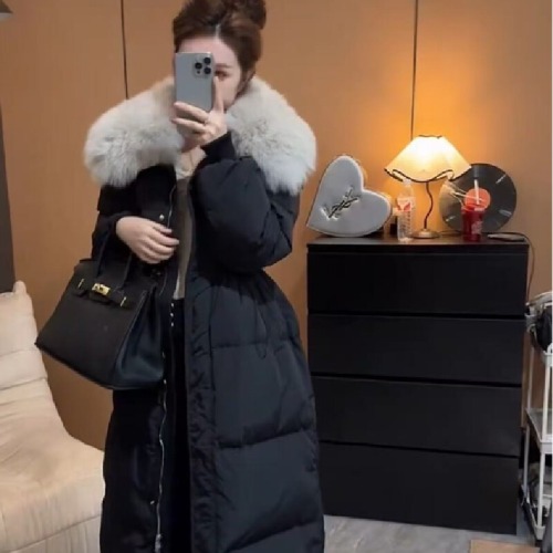 Women's New Korean Style Fashion Faux Fur Fox Hooded Long Coat with Slimming Belt and Versatile Design