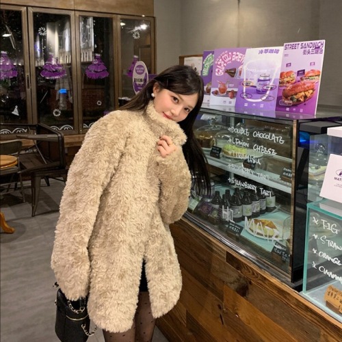 Original fabric 2025 new style stand-up collar lamb wool women's leather and fur integrated coat