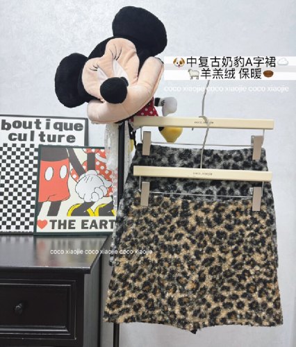 Photographed 2025 New Retro Small Milk Leopard Half Skirt Autumn/Winter Lamb Fur Leopard Print Short Bodycon Skirt