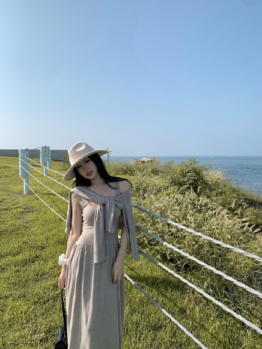 Photographed Gentle Wind Sculptural Aesthetics Knit Cardigan Backless Dress Set