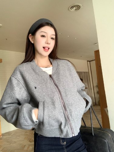 Actual shooting 2025 Autumn/Winter New Korean High-end Embroidered Fleece Stand Collar Jacket Loose Women's Casual Outerwear