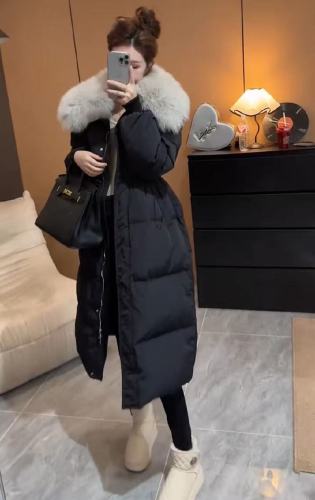 Women's New Korean Style Fashion Faux Fur Fox Hooded Long Coat with Slimming Belt and Versatile Design