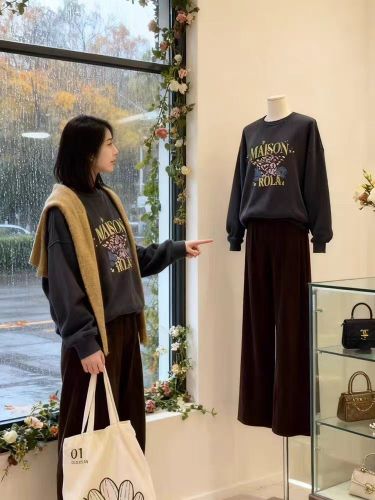 Cotton-Blend CVC Ribbed Crewneck Print Pullover for Women & Men - Regular - Padded