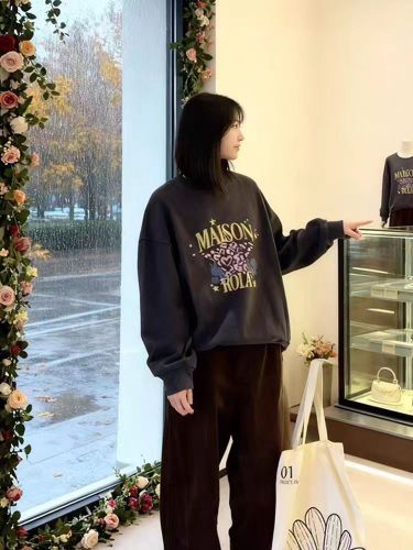 Cotton-Blend CVC Ribbed Crewneck Print Pullover for Women & Men - Regular - Padded