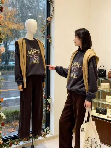 Cotton-Blend CVC Ribbed Crewneck Print Pullover for Women & Men - Regular - Padded