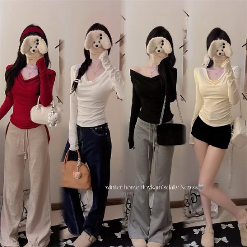 New Autumn Pure Desire Sexy Draping Collar Long Sleeve, Multiple Ways to Wear, Body-Slimming, Fixed Bra Cup for Women