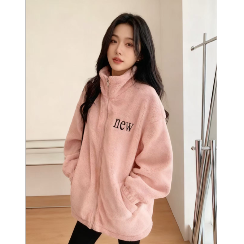 Designer Pink Lamb Wool Outerwear for Women - Autumn/Winter 2025 New Arrival Top