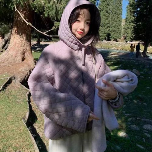 Beibei Zhang Ultra-light Puff Pastry Honeycomb Hooded Cotton Coat Loose Slimming Warm Korean Style Ins Windbreaker Student Cotton Jacket Outerwear