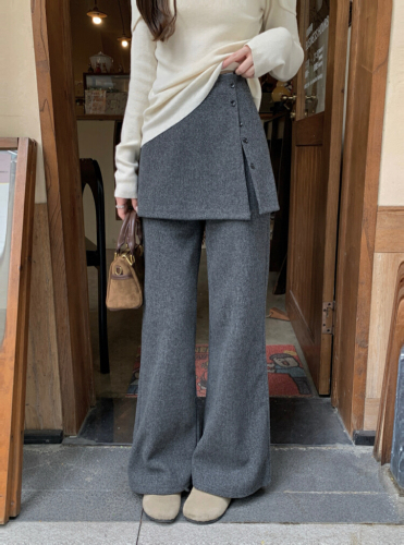 Photographed! 2025 Autumn/Winter Lazy Style Detachable Pencil Skirt Relaxed Pants with Drape Grey Wool Blazer Leggings for Women