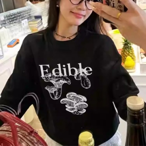 Official Image: HuaMian Composite – Thin Style/Fleece-Lined Autumn/Winter Wear, Fleece-Backed Crewneck Sweater for Women, with Baby-Soft Print