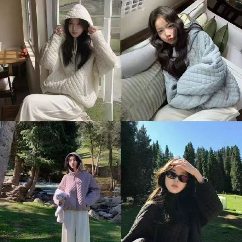 Beibei Zhang Ultra-light Puff Pastry Honeycomb Hooded Cotton Coat Loose Slimming Warm Korean Style Ins Windbreaker Student Cotton Jacket Outerwear