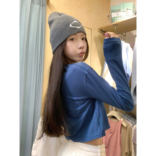Photographed - Autumn/Winter Basic Round Neck Slimming Solid Color Versatile Long Sleeve T-Shirt Top
