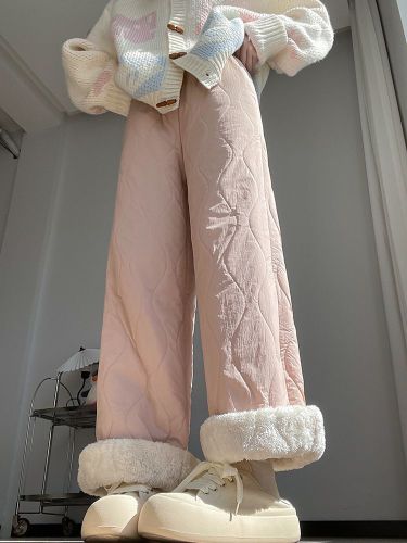 Women's Northeast Plush Cotton Pants 2025 New Arrival Thickened Fleece Warm Cold-Proof Ankle Boot Wide Leg Pants