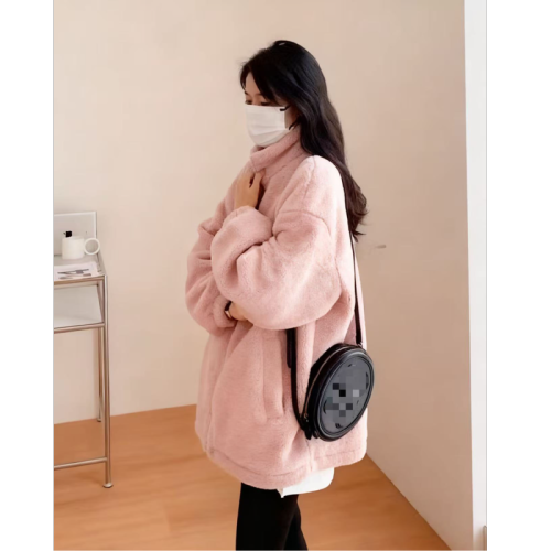 Designer Pink Lamb Wool Outerwear for Women - Autumn/Winter 2025 New Arrival Top