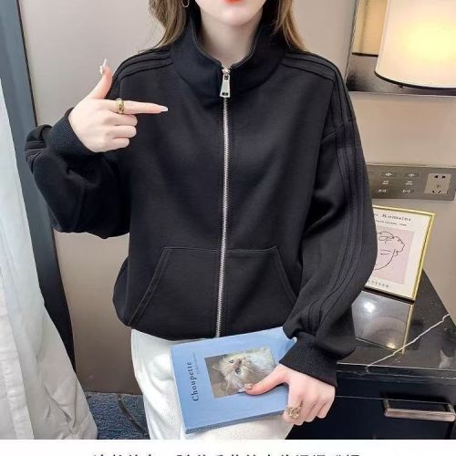 New Spring and Autumn Baseball Jacket, Versatile Sports Jacket, Solid Color Collar, Loose Casual Stylish Slimming Short Outerwear