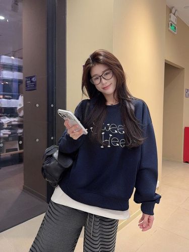 Pure Cotton Composite True Super Thickened Winter New Fashion Embroidered Floral Loose Round Neck Korean Style Warm Top