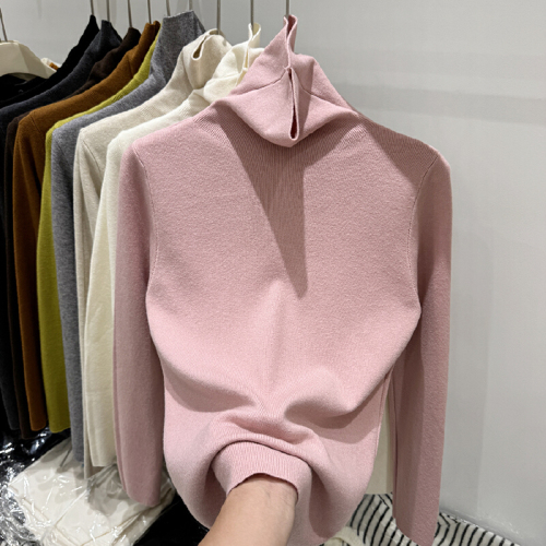 Four Seasons Green 2025 Winter New Basic High Collar Ribbed Long Sleeve Knit Top for Women, Stylish Innerwear Sweater