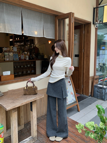 Photographed! 2025 Autumn/Winter Lazy Style Detachable Pencil Skirt Relaxed Pants with Drape Grey Wool Blazer Leggings for Women