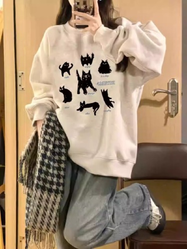 Official Image: Huamin Composite - Thin/Thick Lined Autumn/Winter Women's Print Baby Fleece Round Neck Sweatshirt