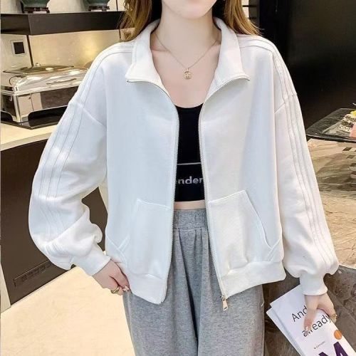 New Spring and Autumn Baseball Jacket, Versatile Sports Jacket, Solid Color Collar, Loose Casual Stylish Slimming Short Outerwear