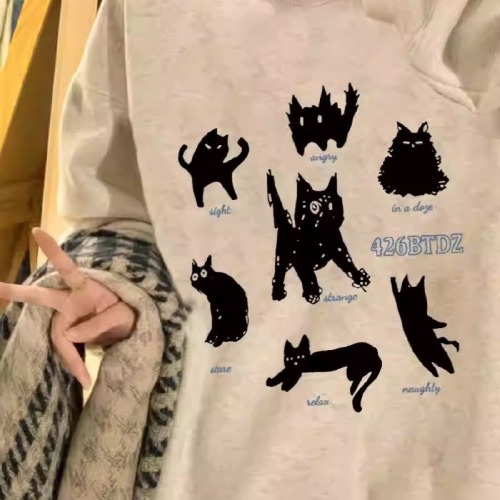 Official Image: Huamin Composite - Thin/Thick Lined Autumn/Winter Women's Print Baby Fleece Round Neck Sweatshirt