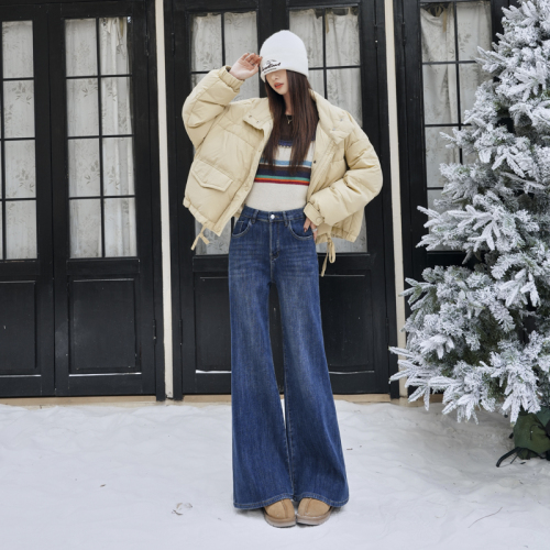 ~Photographed~ Thick Fleece Hot Girl Four-Way Bell Bottom Jeans Winter New Loose Slimming Non-Sticking Mini Skirt Women