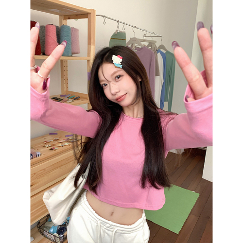 Photographed - Autumn/Winter Basic Round Neck Slimming Solid Color Versatile Long Sleeve T-Shirt Top