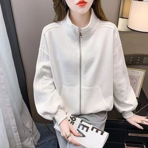 New Spring and Autumn Baseball Jacket, Versatile Sports Jacket, Solid Color Collar, Loose Casual Stylish Slimming Short Outerwear