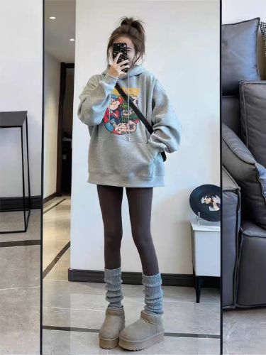 High-quality cotton blended CVC ribbed women's hooded printed sweatshirt with regular extra warmth