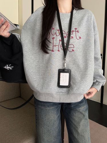 Pure Cotton Composite True Super Thickened Winter New Fashion Embroidered Floral Loose Round Neck Korean Style Warm Top