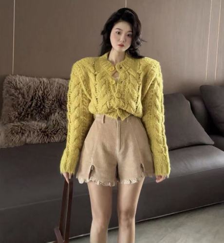 Korean Dongdaemun Gentle Soft Texture Laced Long Sleeve Knit Top for Women - New Fall/Winter Collection, Fitted and Versatile