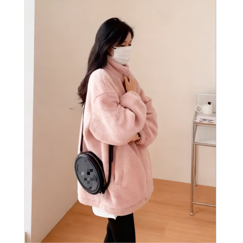 Designer Pink Lamb Wool Outerwear for Women - Autumn/Winter 2025 New Arrival Top