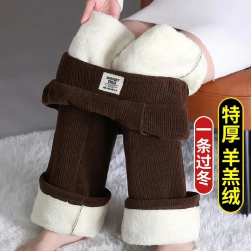 Chenille Flared Pants for Women: Autumn/Winter Fleece-Lined Trousers with High Waist, Wide Legs, Casual Straight Fit—Extra-Thick Lambswool Style for Moms