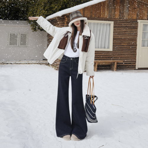 ~Photographed~ Thick Fleece Hot Girl Four-Way Bell Bottom Jeans Winter New Loose Slimming Non-Sticking Mini Skirt Women