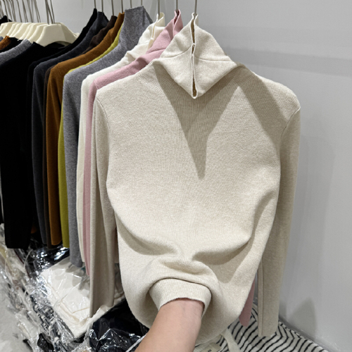 Four Seasons Green 2025 Winter New Basic High Collar Ribbed Long Sleeve Knit Top for Women, Stylish Innerwear Sweater