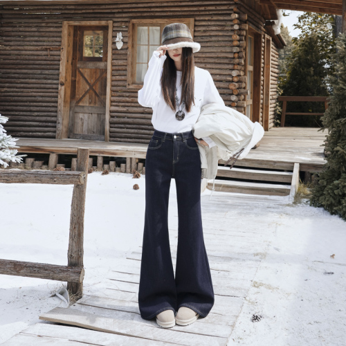 ~Photographed~ Thick Fleece Hot Girl Four-Way Bell Bottom Jeans Winter New Loose Slimming Non-Sticking Mini Skirt Women