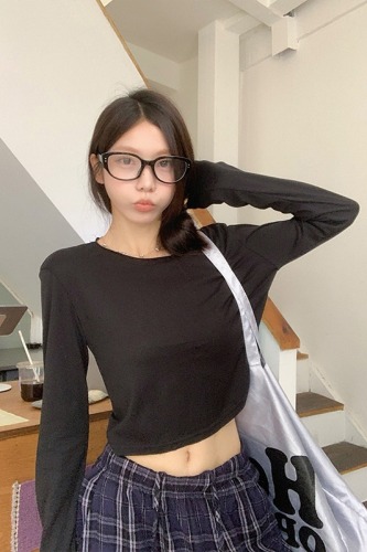 Photographed - Autumn/Winter Basic Round Neck Slimming Solid Color Versatile Long Sleeve T-Shirt Top