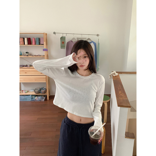 Photographed - Autumn/Winter Basic Round Neck Slimming Solid Color Versatile Long Sleeve T-Shirt Top