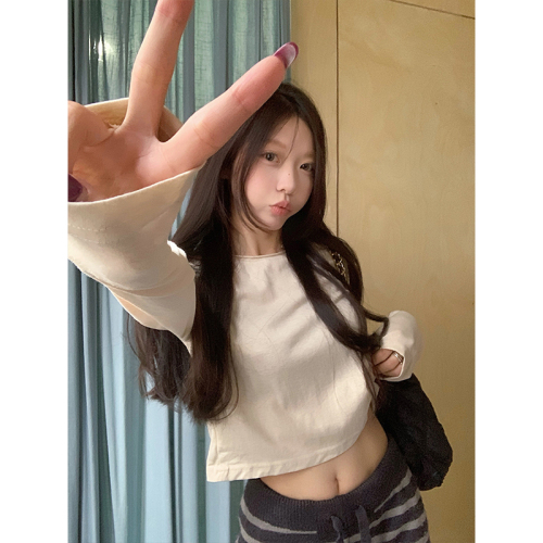Photographed - Autumn/Winter Basic Round Neck Slimming Solid Color Versatile Long Sleeve T-Shirt Top